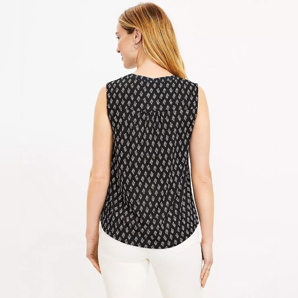 LOFT Floral Ruffle Button Mixed Media Shell - Picture 2 of 6